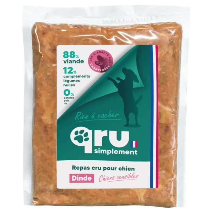 Aliment cru pour chien repas haché dinde Qru Simplement congelé - 900 g