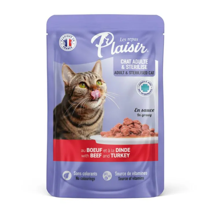 Aliment humide pour chat Plaisir bœuf dinde en pochon de 100 g