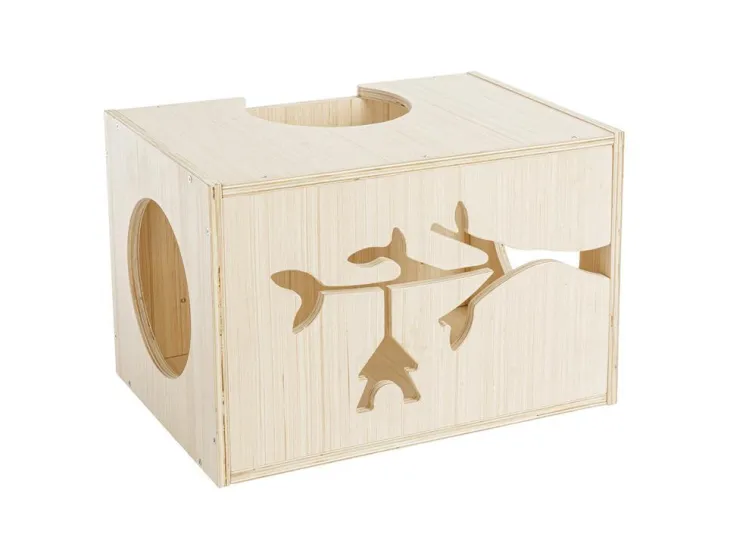 Arbre à chat coloris beige en bois mural cube arbre - 50 x 30 x 33 cm