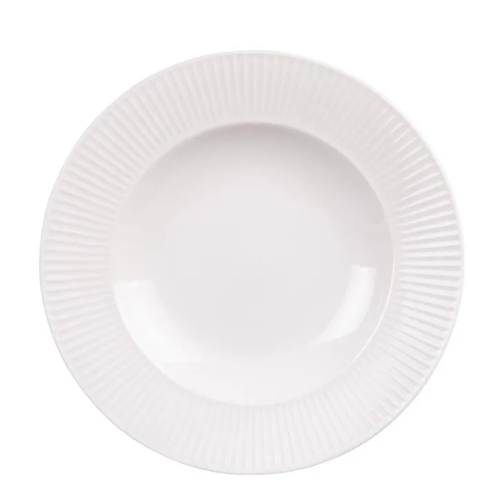 Assiette creuse en porcelaine blanche et contours striés Lina - Ø 22,5 cm