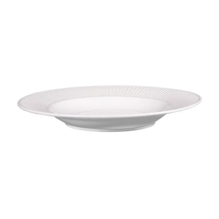 Assiette creuse en porcelaine blanche et contours striés Lina - Ø 22,5 cm