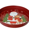 Assiette rouge en métal décor Père Noël et renne - H 5 cm
