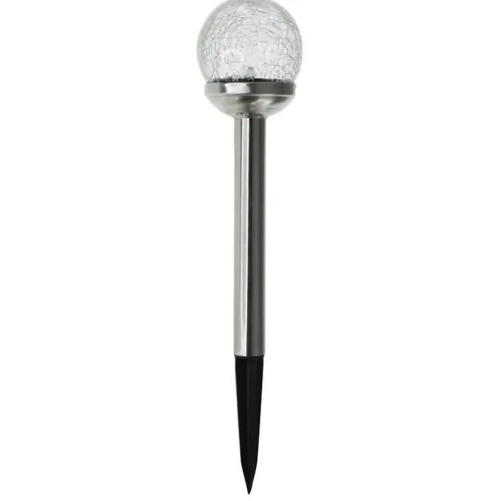 Balise solaire en verre craquelé et inox Watt & Home Perle de rosée - Ø 8 cm