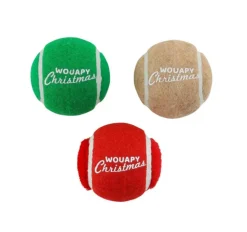 Balles de tennis de Noël pour chien avec squeaker coloris multicolore Wouapy - coffret de 3 jouets