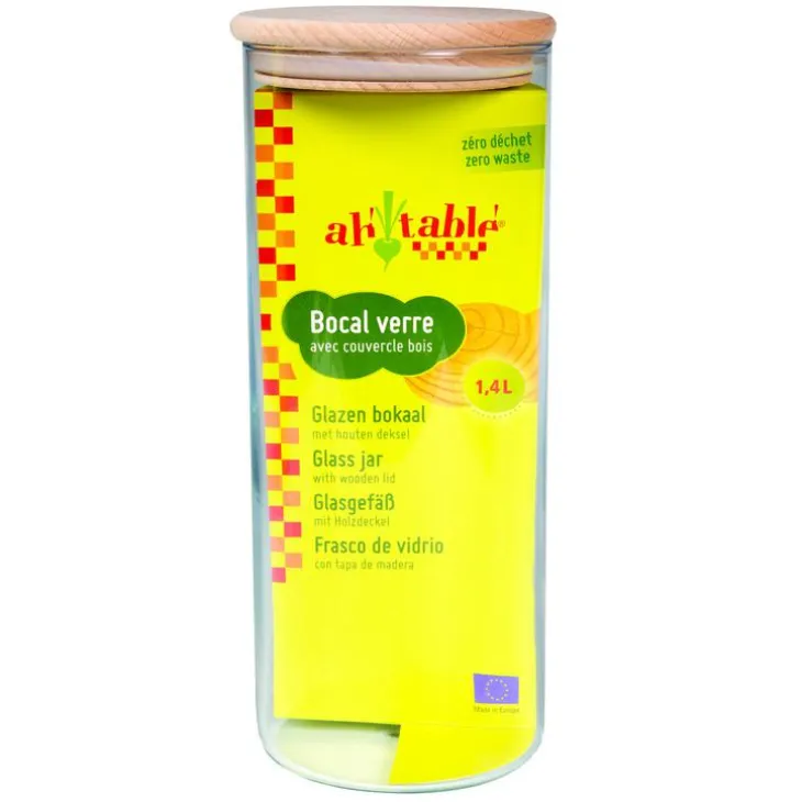 Bocal coloris transparent couvercle en bois Ah Table - 1,4 L