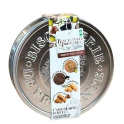 Boite de biscuits en métal assortiment goûter 2 cookies et 2 sablés Biscuiterie de Provence