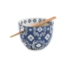 Bol en gré bleu peint à la main avec baguettes Almada - Ø 13 cm