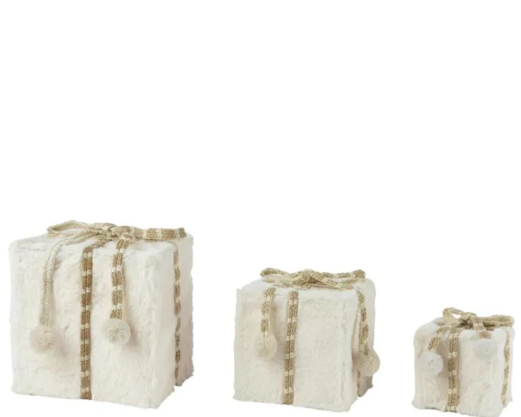 Boîte cadeau en fausse fourrure blanche petit modèle - 11 x 11 x 11 cm
