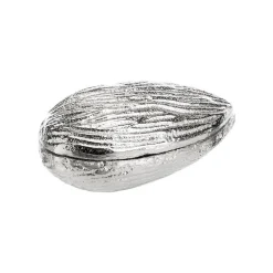 Boîte décorative forme amande en aluminium argent - 10 x 6 x 4 cm