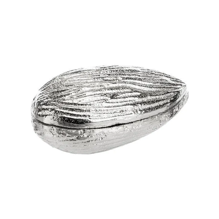 Boîte décorative forme amande en aluminium argent - 10 x 6 x 4 cm