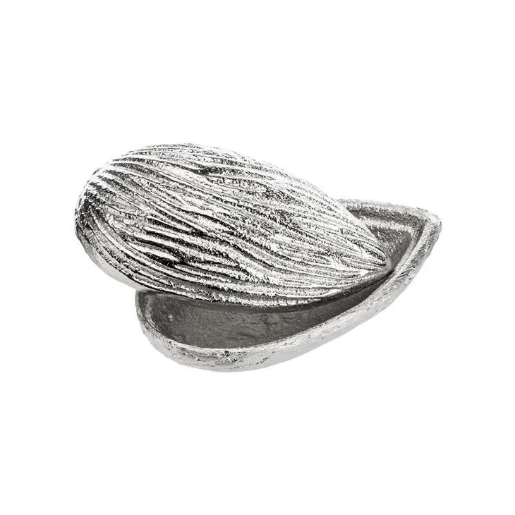 Boîte décorative forme amande en aluminium argent - 10 x 6 x 4 cm