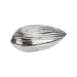 Boîte décorative forme amande en aluminium argent grand modèle - 15 x 9 x 6 cm