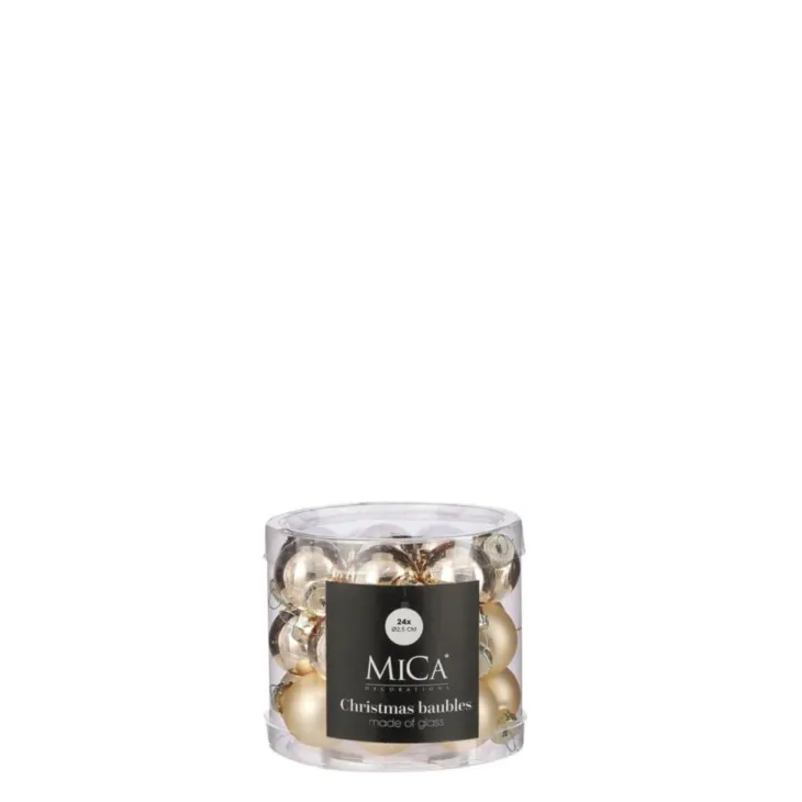 Boîte de 24 mini boules de Noël en verre champagne - Ø 2,5 cm