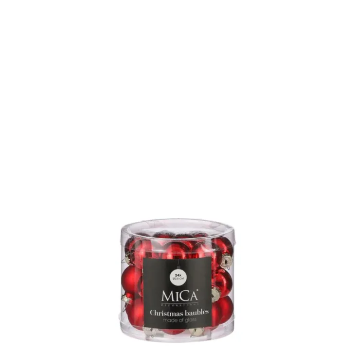 Boîte de 24 mini boules de Noël en verre rouge - Ø 2,5 cm