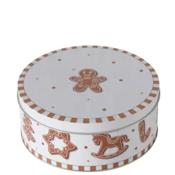 Boîte de stockage blanche à motif biscuits de Noël en métal Ginger - Ø 16 x H 7 cm
