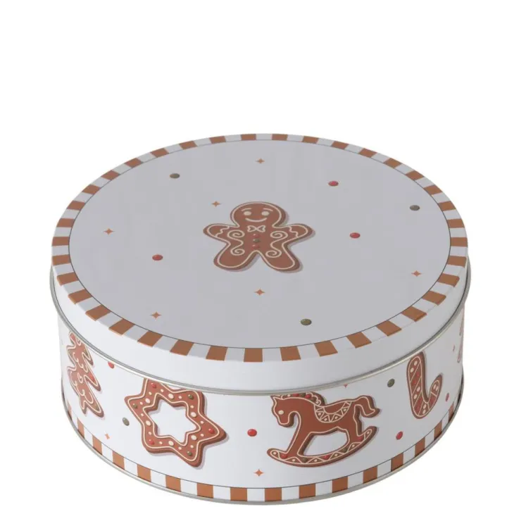 Boîte de stockage blanche à motif biscuits de Noël en métal Ginger - Ø 16 x H 7 cm