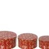Boîte ronde en métal rouge à motif décorations de Noël petit modèle - Ø 13,5 x H 7 cm