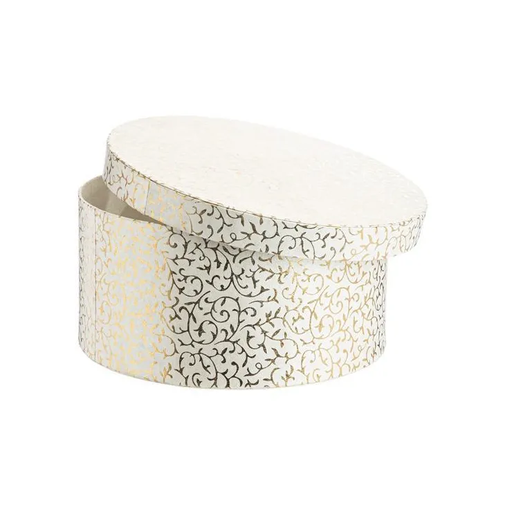 Boîte ronde en papier métallisé argent à motif - 23 x 11 cm