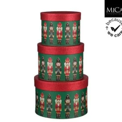 Boîte ronde verte et rouge à motif casse-noisette taille S - Ø 15 x H 12 cm