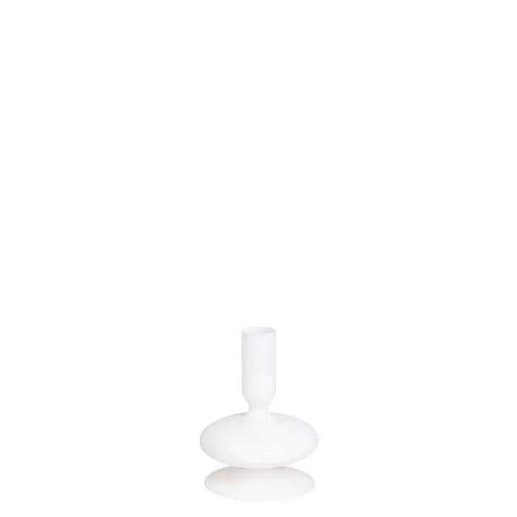 Bougeoir coloris blanc en verre - 11 cm