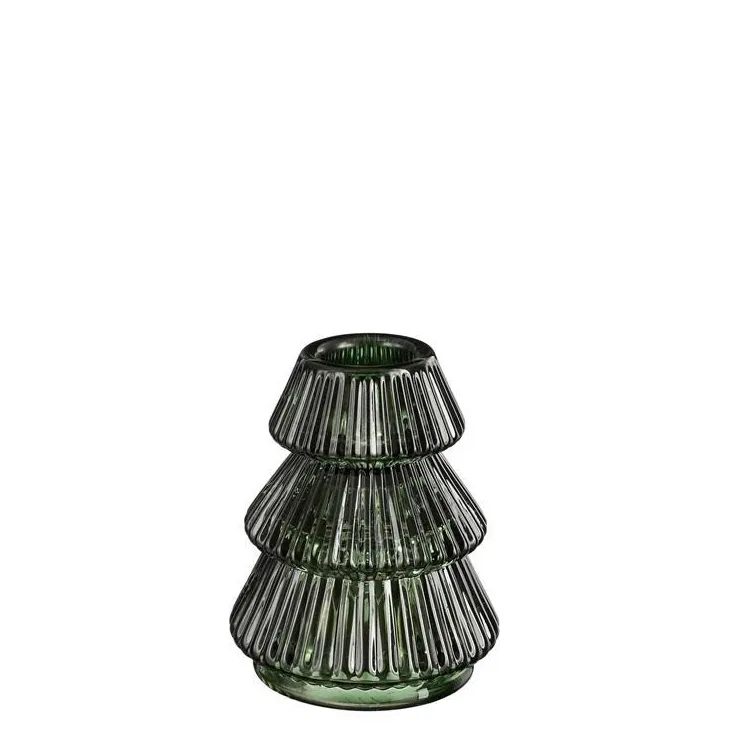 Bougeoir en verre vert foncé forme arbre de Noël - Ø 6,5 x H 8 cm