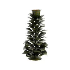 Bougeoir pomme de pin en métal vert et or - Ø 7,5 x H 14 cm