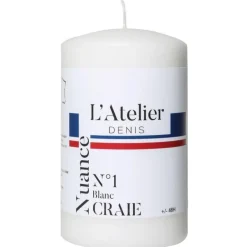 Bougie cylindrique taille S blanc craie L’Atelier de Denis - Ø 6,8 x H 11 cm