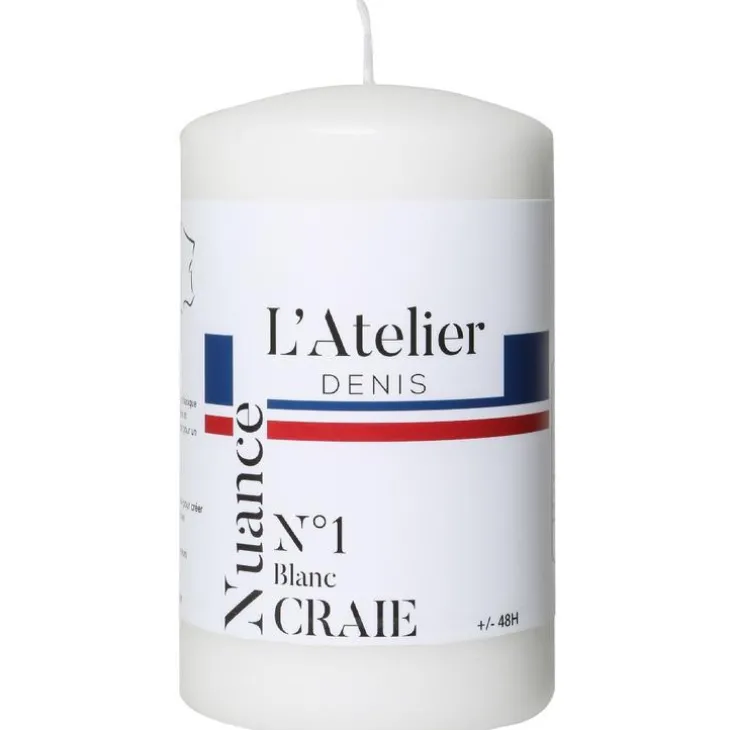 Bougie cylindrique taille S blanc craie L’Atelier de Denis - Ø 6,8 x H 11 cm