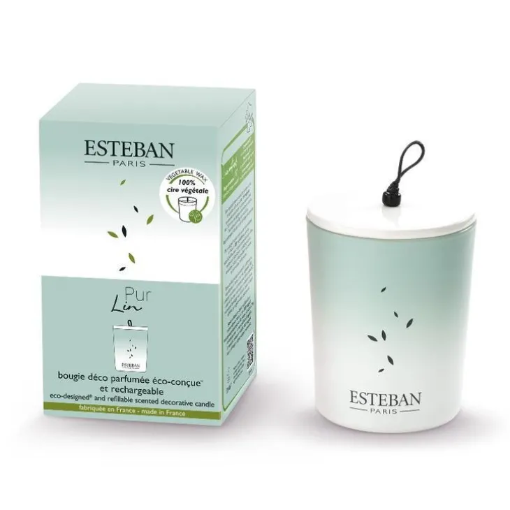 Bougie déco parfumée et rechargeable Pur Lin Esteban - 180 g