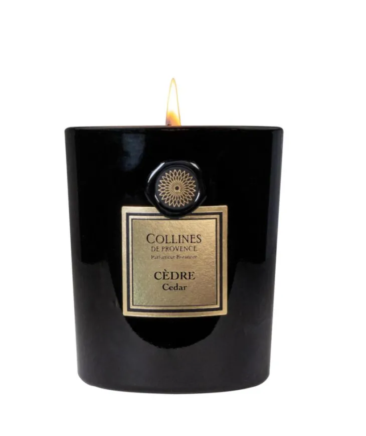 Bougie parfumée noire Collines de Provence Fleurs & Ecorces Cèdre - 360 g