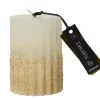 Bougie pilier blanc laine avec paillettes or - Ø 7 x H 10 cm