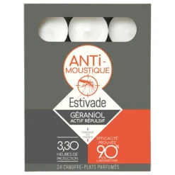 Bougies chauffe-plat blanches antimoustique au géraniol Estivade - 24 pièces