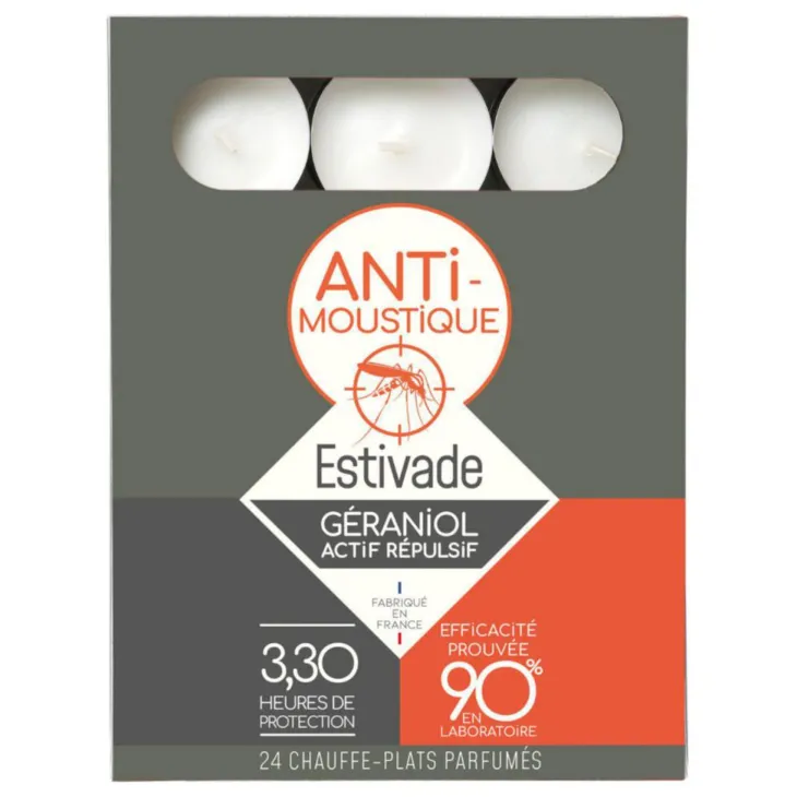 Bougies chauffe-plat blanches antimoustique au géraniol Estivade - 24 pièces