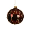 Boule en verre brillante bordeaux avec croisillons or - Ø 8 cm