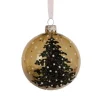 Boule en verre brillante transparente vert romarin avec décor sapin - Ø 8 cm
