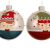 Boule en verre finition mate blanc d’hiver avec décor elfe - Ø 8 cm