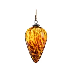 Boule XL conique en verre marbré marron et ocre - Ø 14 x H 20 cm