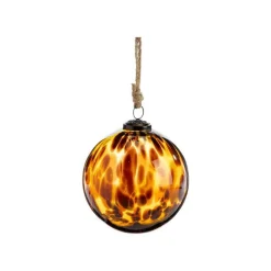 Boule XL ronde en verre marbré marron et ocre - Ø 12 x H 13 cm