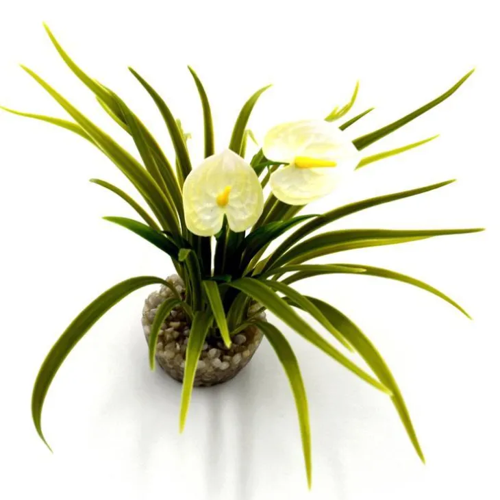 Buisson de fleurs blanches en plastique 8 x 8 cm
