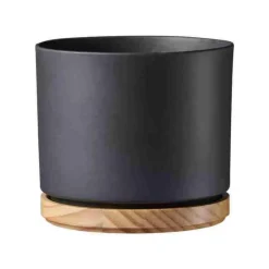 Cache-pot en bois et céramique gris anthracite Oslo - Ø 13 x H 12 cm