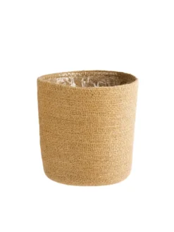 Cache-pot vannerie naturelle coloris beige en jute - 18 x 16 x 13,5 cm