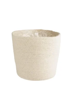Cache-pot vannerie naturelle coloris blanc en jute - 30 x 28 x 25 cm