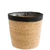 Cache-pot vannerie naturelle avec rebord noir coloris beige - 18 x 16 x 13,5 cm