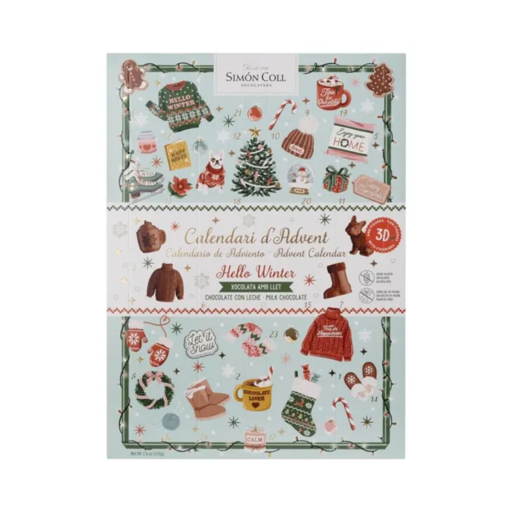 Calendrier de l'Avent figurines chocolat au lait 3D Simon Coll Hello Winter - 40 x 29 cm