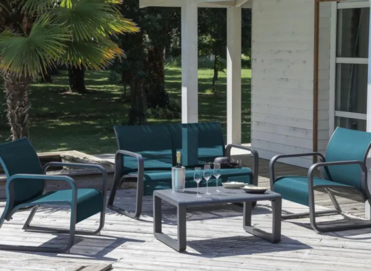 Canapé lounge aluminium graphite/bleu, PROLOISIRS quenza II