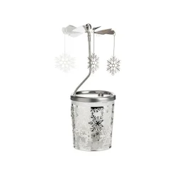 Carrousel photophore en métal argenté avec flocons - H 12 cm