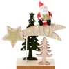 Centre de table en bois avec sapin vert, père Noël rouge et étoile filante avec LED - 14,5 x 5 x 15 cm