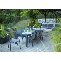 Chaise de jardin coloris gris en aluminium et textilène Carlina - 60 x 48 x 87 cm