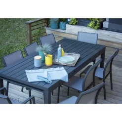 Chaise de jardin coloris gris en aluminium et textilène Carlina - 60 x 48 x 87 cm