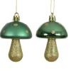 Champignon à suspendre en plastique avec pied or pailleté et chapeau vert - Ø 5 x H 7,5 cm